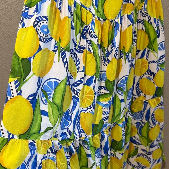 Kenny Flowers The Positano Tiered Maxi Dress Resort  Smocked Back Lemon Sz Small - Picture 10 of 13